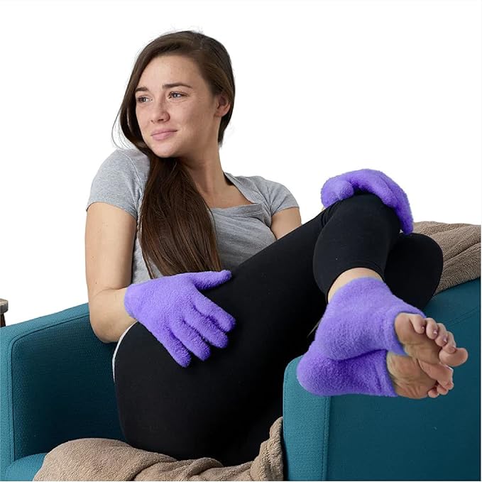 NatraCure Moisturizing Gel Heel Sleeves and Gloves - (for Dry Heels, Cracked Heels, Dry Hands and cuticles, Dry Skin) - Color: Lavender