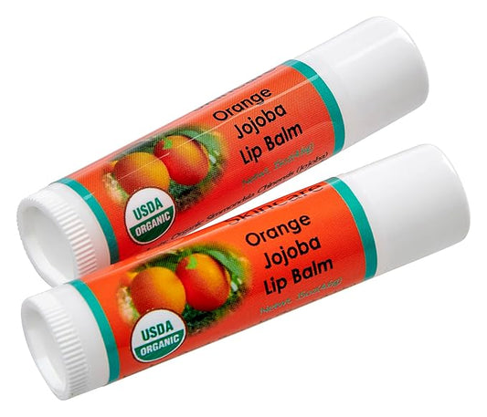 Organic Lip Balm - 70% Jojoba Oil with Beeswax - No Fillers or Additives - Moisturizes Dry Lips - Unflavored, Gluten-Free & Travel-Ready - 2-Pack - 0.15 oz/4.6 gm - Orange Scent