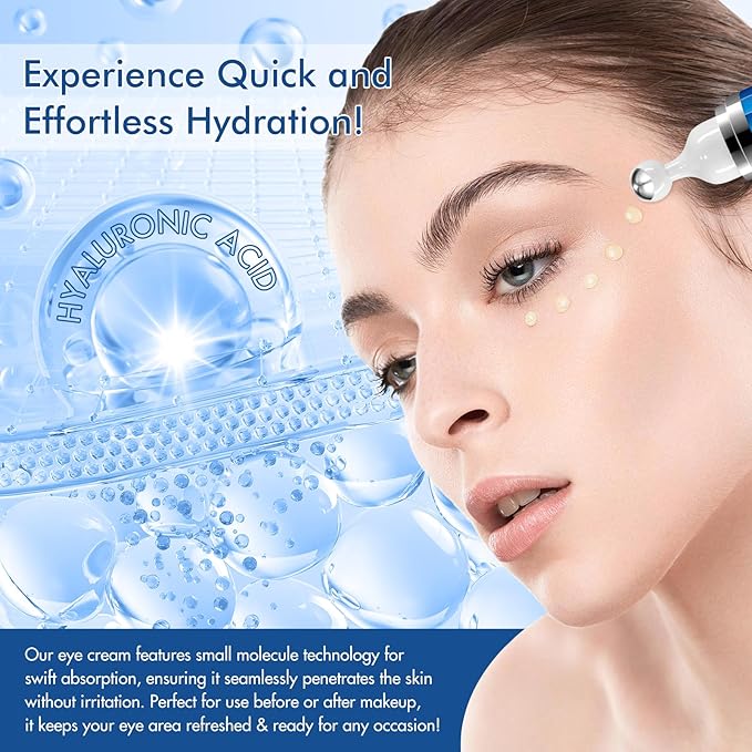 5% Caffeine Peptide Eye Serum, Under Eye Roller Cream for Dark Circles, Puffiness, Bags Under Eyes - 360° Massage Ball Cream for Wrinkles, Fine Lines and Firming (Blue)