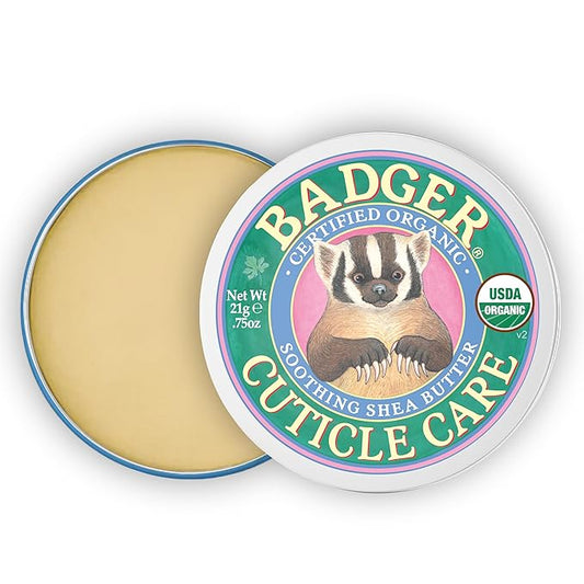 Badger Cuticle Care, 100% Organic Cuticle Cream for Natural Nail Care, Soothe & Restore Dry & Splitting Cuticles, Rich Shea Butter, Light Citrus Scent, .75oz Tin