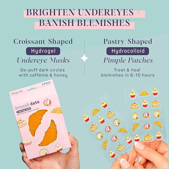 SpaLife BRUNCH DATE UNDEREYE MASK & PIMPLE PATCH DUO – Hydrogel Undereye Patches for Dark Circles & Puffy Eyes – Hydrocolloid Pimple Patches – Mother's Day Gifts for Her - 42 Total Patches