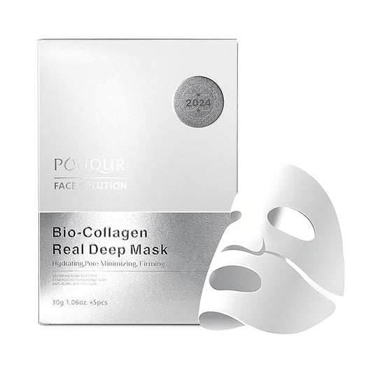 5PCS Bio-Collagen Real Deep Mask, Hydrating Overnight Hydrogel Mask, Anti-Aging,Pore Minimizing, Firming,Absorbs dirt deep inside face.
