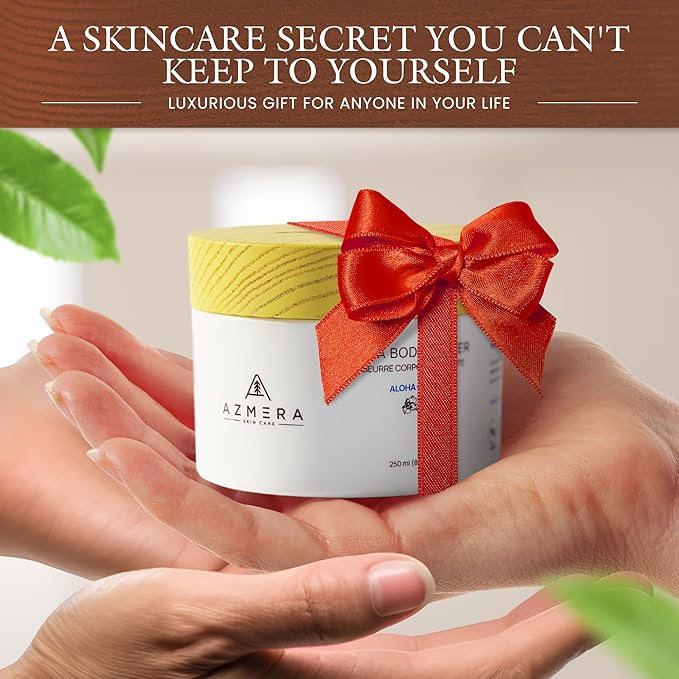 AZMERA Shea Body Butter - Organic Body Butter for Women & Men Dry Skin Rich in Antioxidants & Vitamin E - Vegan Shea Butter Moisturizer, Raw Shea Butter from Africa (Aloha Orchid, 250ml)