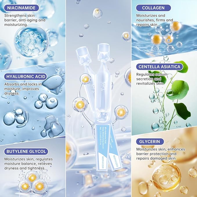 30 Pcs 5% Hyaluronic Acid Serum Ultra-Hydrating Vials, Hyaluronic Acid Tubes, Wake Nature Perfection Hylunaric Acid Serum, Single-Use Ultra-Hydrating Essence for Face