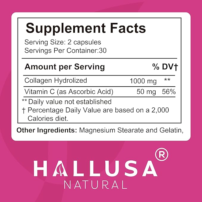 Cólageno hidrolizado - Pastillas de colágeno - Piel, arrugas y antienvejecimiento – Fortalecimiento del Cabello y uñas – Dolor en articulaciones – Collagen HYDROLIZED Plus Vitamin C 1000 MG 60 Cap