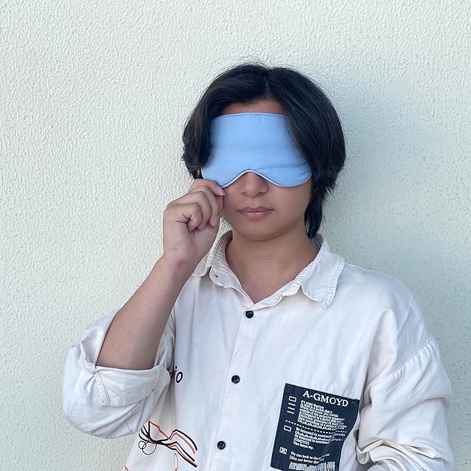 Linen Eye Mask for Girls,Travel Breathable Sleep Mask,Adjustable Strap, Hypoallergenic, Cooling with Travel Bag Gift Package(Sky Blue)