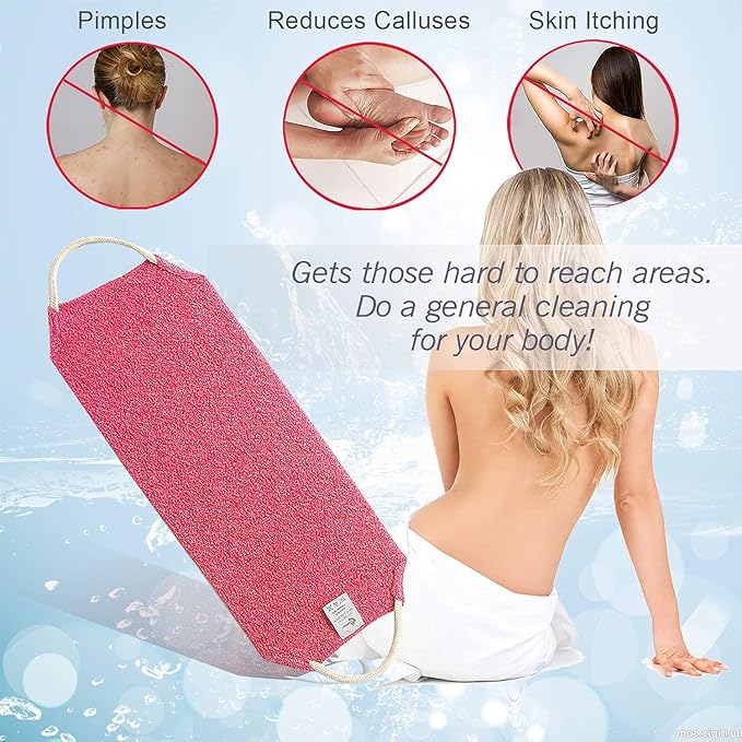 Evridwear Exfoliating Back Scrubber with Handles Two Sides for Body Shower Deep Cleans Skin Massages Invigorating Blood Circulation Men Women One Size (Pink)