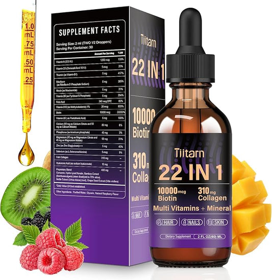 Liquid Collagen, Biotin & Hyaluronic Acid – Hair Growth Vitamins and Mineral Supplements for Women and Men Supports Hair, Skin & Nails | Vitamin B Complex-60ML