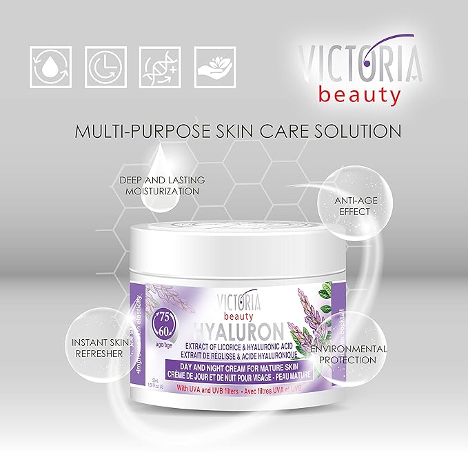 Hyaluron Anti-Wrinkle Cream with Licorice Extract - for Mature Skin (Age 60+) - Intensive Natural Cream for Day & Night With UV Filters