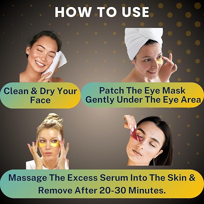 Get Amazing Results 24K Gold Under Eye Hydrogel Patches[60Pcs] With Licorice Extract, Hyaluronic Acid, Collagen & Glycerin Specialized for Puffy Eyes, Dark Circles and Wrinkles