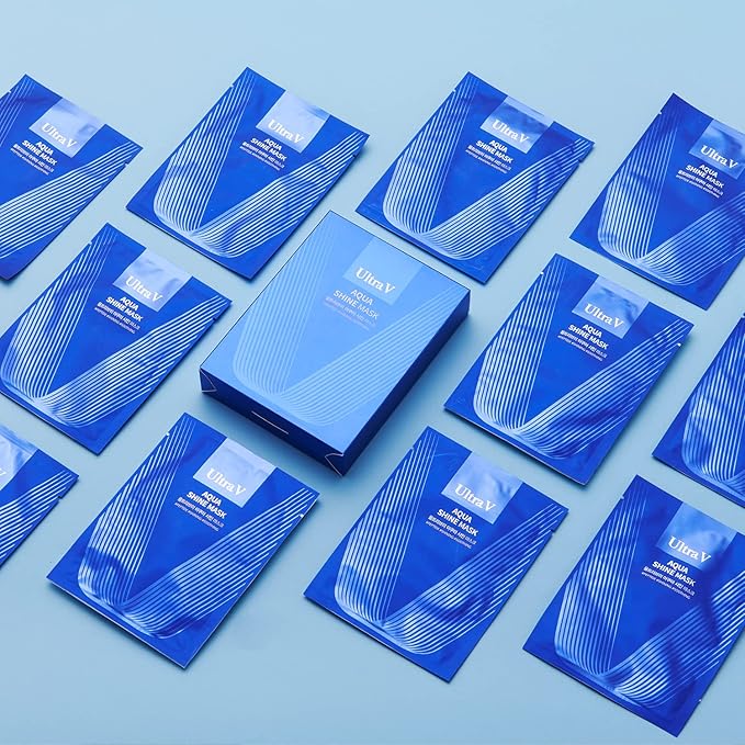 ULTRAV Idebenone Anti Aging Facial Mask Sheet – Antioxidant, Deep Moisturizing – Hypoallergenic Tencel Sheet - Aqua Shine Mask 10 Sheets