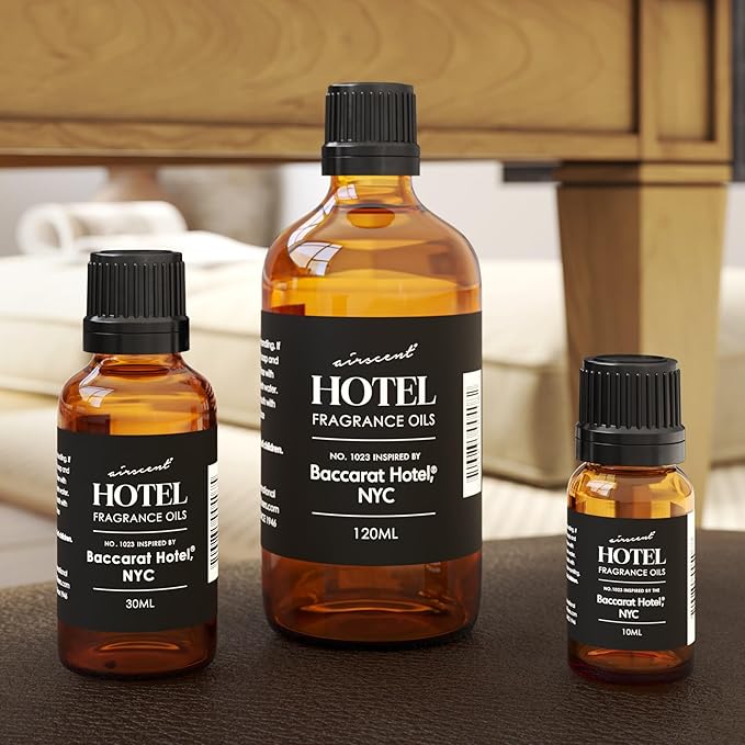 AirScent Hotel Diffuser Oil Inspired by The Baccarat Hotel Scent - Love Affair Fragrance Oil No. 1023 for Ultrasonic and Waterless Diffusers and Crafting - 10 mL, 0.34 fl oz Glass Bottle with Dropper