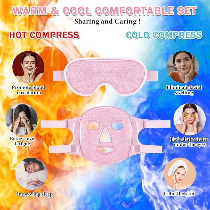 Geyoga Gel Ice Face Eye Mask Cooling Face Eye Masks for Reducing Puffiness, Dark Circles, Redness, Pain Relief, Migraine, Stress, Hot/Cold Pack Compress with Soft Plush Backing(Pink)
