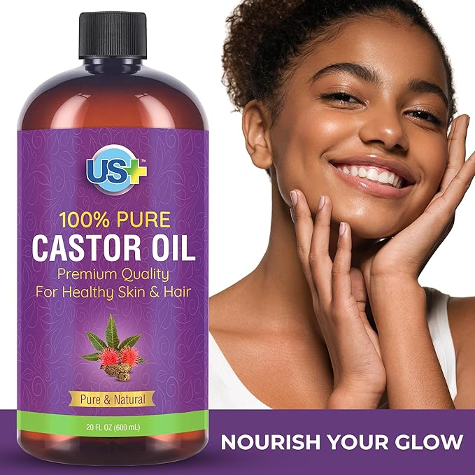 20oz 100% Pure Castor Oil - Cold-pressed, Unrefined, Hexane-free - BPA Free Plastic Bottle - USP Grade - Premium Quality for Healthy Skin & Hair