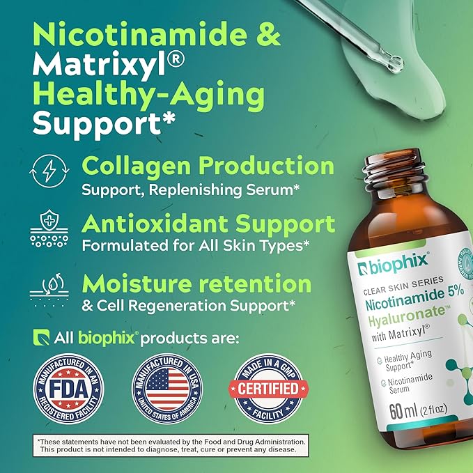 B-3 Nicotinamide Age-Defying Liquid Serum 2 oz - Hyaluronic Acid - Matrixyl ® - Supports Skin Health - Healthy Aging