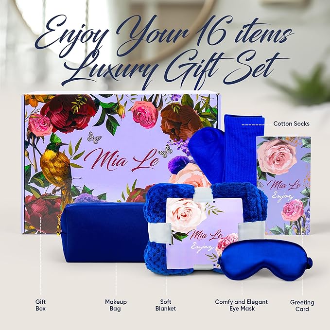 16 pcs Luxury Relaxing Spa Gift Basket Set - Perfect for all occasions such as Birthdays, Christmas, Get Well, Thank You, Bridal Shower, Gifts for Women & Men. Includes Bath Bombs (16 pcs, Royal Blue)