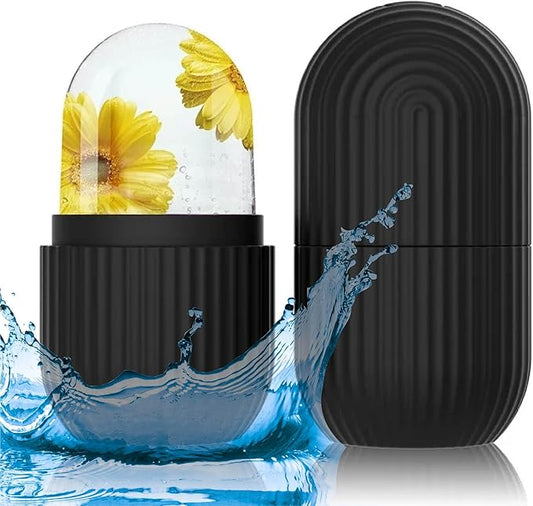 Ice Face Roller - Perfectly shaped for Face, Body, and Under Eyes - Ice Mold for Face Easy Handheld Design - Food-Grade Silicone material - Pamper Yourself with Ice - Facial Beauty Ice Roller (Black)