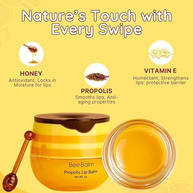 Original My Bee Balm Lip Balm - Propolis Hydrating Balm Honey Pot for Dry, Chapped & Cracked Lips with Propolis, Honey & Vitamin E - Soften, Smooth & Reduce Lip Lines