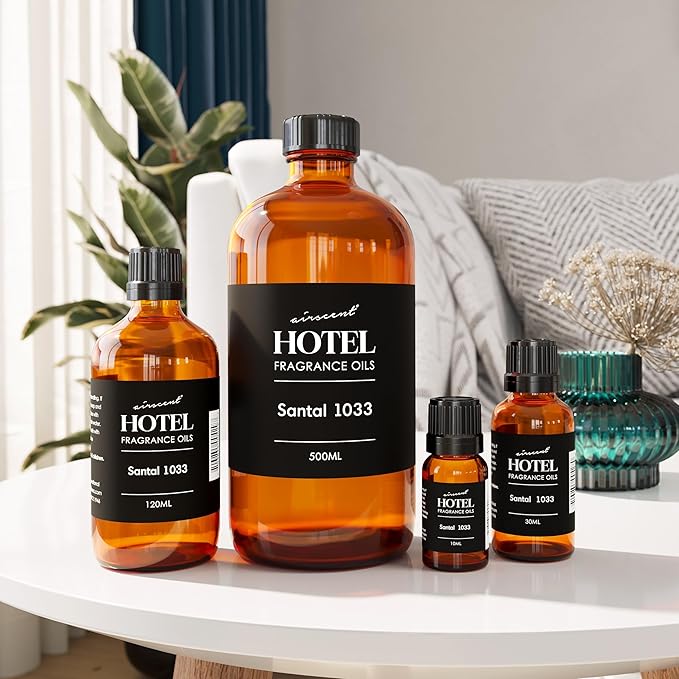 AirScent Santal Diffuser Oil No. 1033 - Santal-33 Inspired Perfume Dupe - Premium Fragrance Oil Blend for Ultrasonic and Waterless Diffusers and Crafting - 120 mL, 4 fl oz Glass Bottle with Dropper