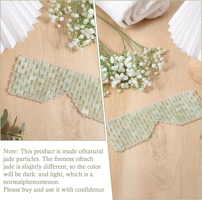 Jade Eye Mask Green Jade Stone Large Facial Cooling Mask Weighted Eye Sleeping Relief Cover for Hot & Cold Therapy to Reduce Wrinkles Headache Migraine Puffiness Migraines Anti-Aging Therapy