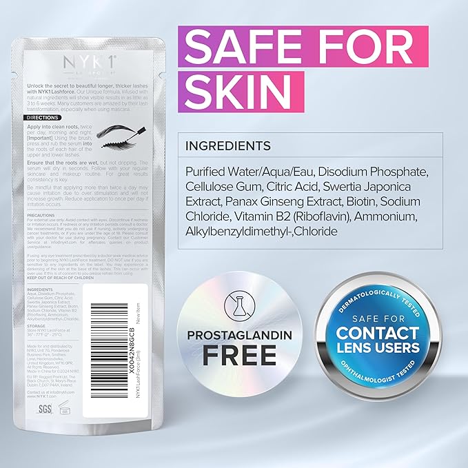 NYK1 CONCENTRATED Lash Serum For Eyelash Growth (3ml) LashForce Eyelash Serum To Grow Lashes Longer And Thicker - Lash Growth Serums For Easy Application And Long Lasting Results For Fuller Eyelashes