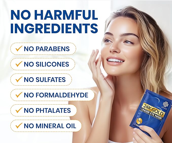 Stylia Under Eye Patches for Dark Circles and Puffy Eyes (15 Pairs) - 24k Gold Collagen Mask with Hyaluronic Acid, Eye Masks for Dark Circles and Puffiness, Gifts for Women, Valentines Day Gifts