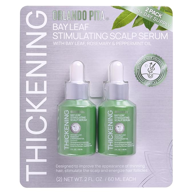 ORLANDO PITA Bay Leaf Stimulating Scalp Serum For All Hair Types, Supports The Appearance Of Fuller & Thicker Hair, Designed To Reduce Visual Signs Of Hair Shedding, 60-Day Supply, 2 Fl Oz (Pack of 2)