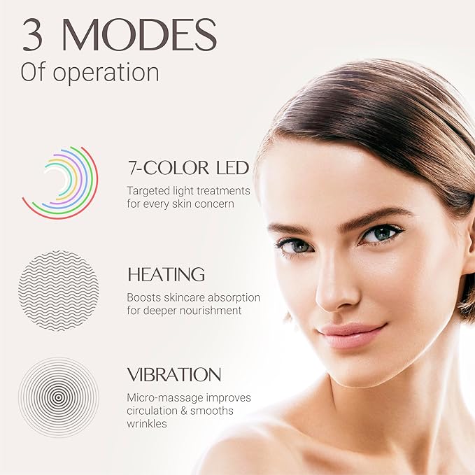 7-Color LED Face Massager With Display & Adjustable Vibration Intensity, Heating 3 in 1 Black Red Light Device, Skin Tightening Facial Massager