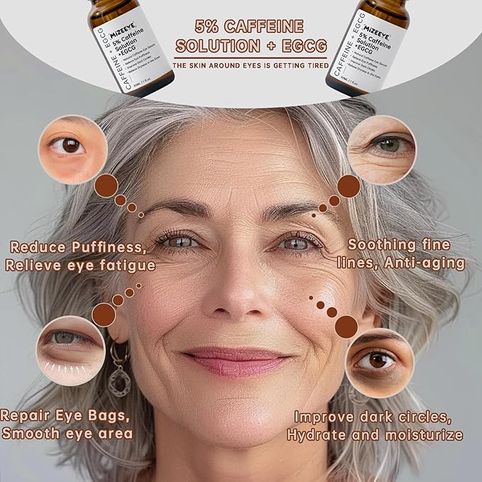 Caffeine Solution 5% + EGCG For Dark Circles & Puffiness, 2 PCS Anti Aging Caffeine Under Eye Serum For Eye Bags, Fine Lines, Moisturizing Caffeine Solution.