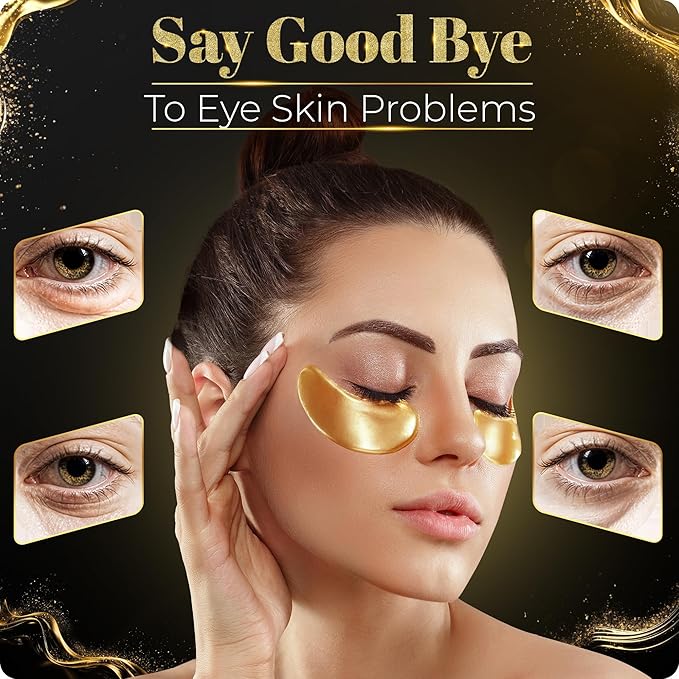Under Eye Masks (30 Pairs), 24K Gold Under Eye Patches for Puffy Eyes, Dark Circles, Eye Bags, Refreshes Skin, Firm Glowy Youthful More Elastic Skin Hydration, Collagen Skin Care Products