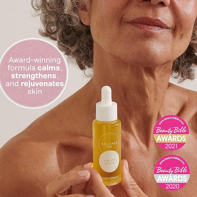 Balance Me Rose Otto Face Oil 1.01 fl oz, With Rosehip Oil To Hydrate & Nourish, Redness Reducing Skin Care Facial Oil