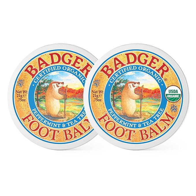 Badger Foot Balm, 100% Organic Foot Cream for Dry Cracked Heels and Feet, Fast Acting Foot Care for Women & Men, All-Natural Cracked Heel Treatment, .75 oz Tin, 2-Pack