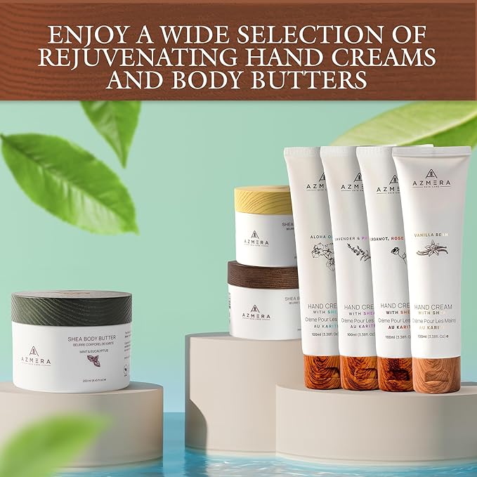 AZMERA Shea Body Butter - Organic Body Butter for Women & Men Dry Skin Rich in Antioxidants & Vitamin E - Vegan Shea Butter Moisturizer, Raw Shea Butter from Africa (Mint&Eucalyptus, 250ml)