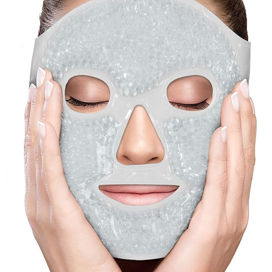Facial Mask Get Rid of Puffy Eyes Migraine Relief, Sleeping, Travel Therapeutic Hot Cold Compress Pack Gel Beads, Spa Therapy Wrap for Sinus Face Puffiness Headaches Gel Mask