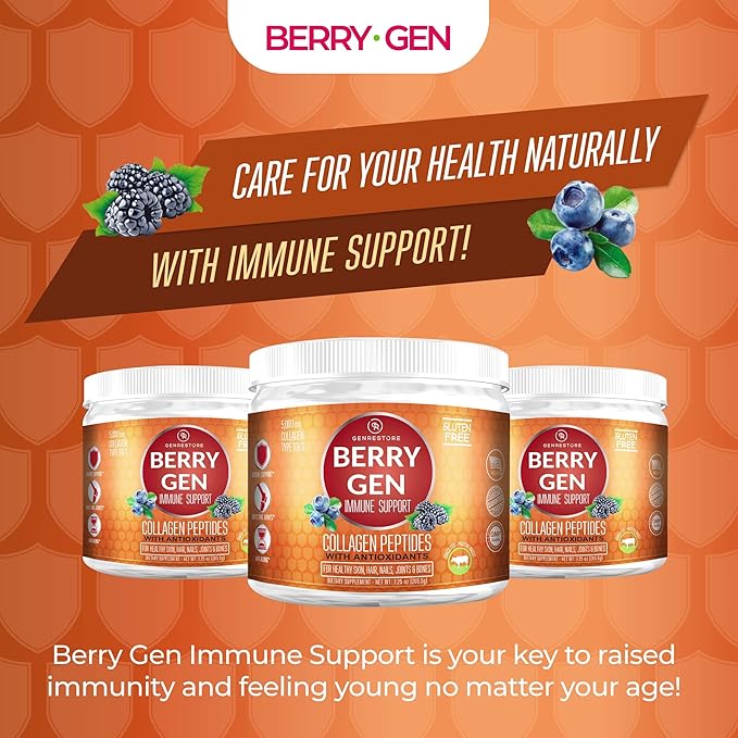 Berry Gen Immune System | Helps with Immune System and Powerful Antioxidant | Non-GMO | Grass-Fed Collagen Peptides Type 1 & 3 | 205.50 Grams (2)
