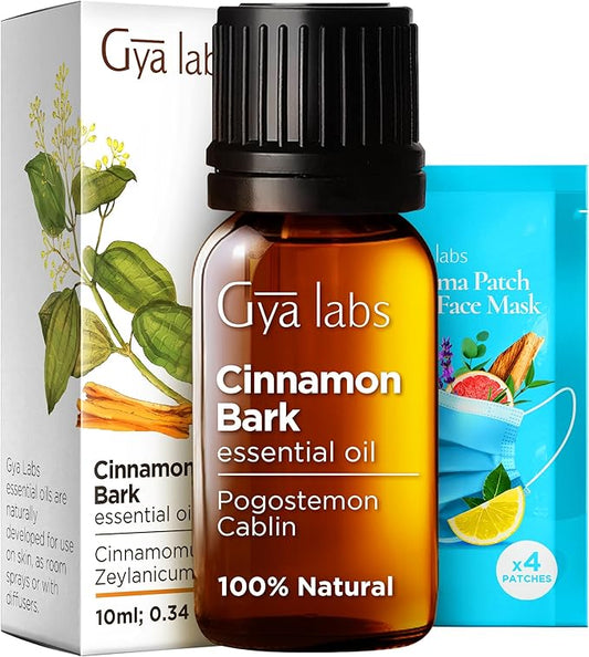 Gya Labs Cinnamon Essential Oil for Diffuser - 0.34 Fl Oz - 100% Pure Natural Cinnamon Bark Essential Oil for Skin, Hair, Lips Body & Candle Making - Spicy Sweet Scent