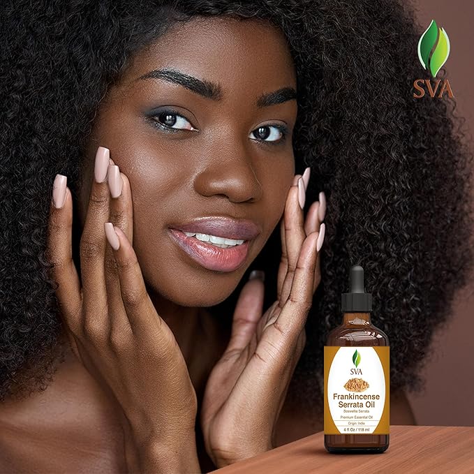 SVA Frankincense Essential Oil – 4 Fl Oz – 100% Natural Boswellia Serrata Oil - for Diffuser, Hair Care, Face, Skin Care, Aromatherapy, Scalp and Body Massage, Soap and Candle Making – with Dropper