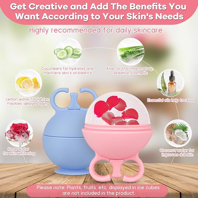 2 Pack Ice Roller for Face, Ice Cube Roller for Face Neck Body and Eye Ice Face Roller Tones Skin Eliminates Puffiness Face Ice Mold Ice for Face Gua Sha, Ice Roller for Face Women Men (Pink Blue)