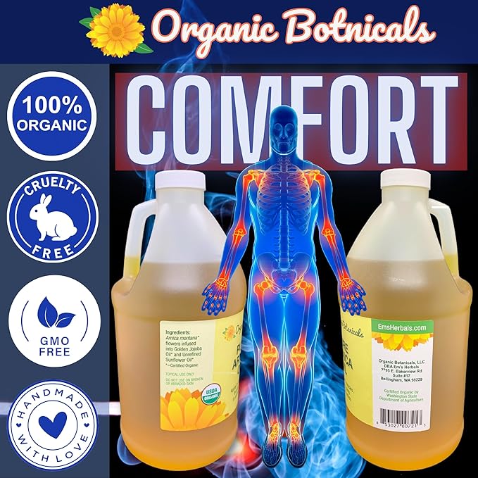 Arnica Oil - Pure Organic Muscle Soothing Discomfort - Organic Arnica Oil for Bruising and Swelling, Arnica Montana Oil for Muscle and Joint Discomfort, Arnica Massage Oil (64 oz)