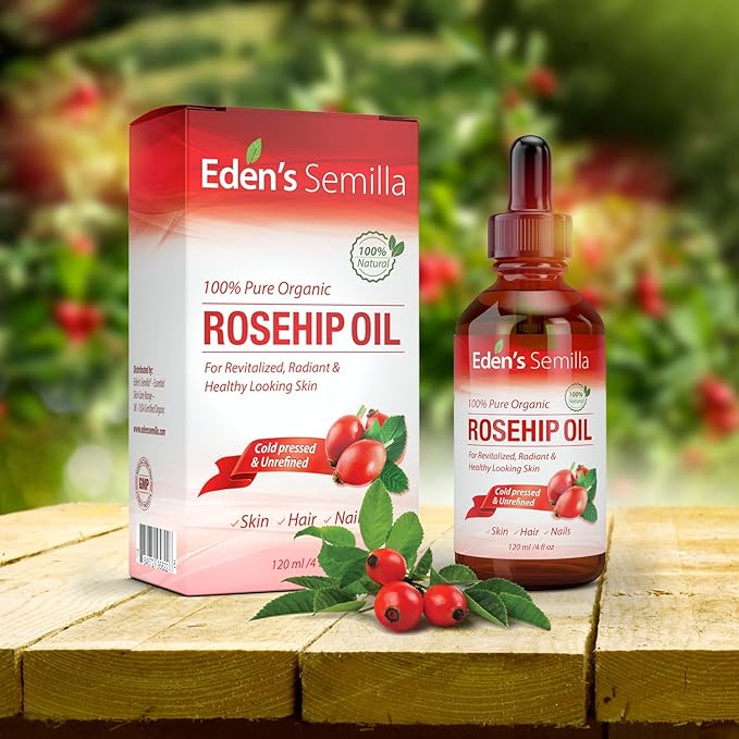 100% Pure Rosehip Oil - 4 OZ - Certified ORGANIC - Cold pressed & unrefined - NON Greasy HIGH absorbency - Use daily - nourishes, hydrates and visibly reduces fine lines, scars, stretch marks and skin