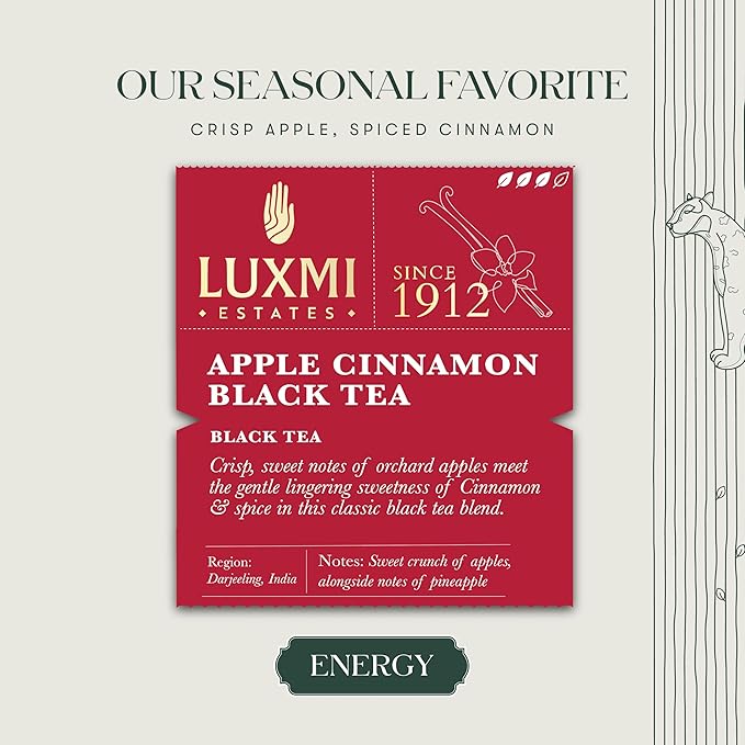 Luxmi estates Apple Cinnamon Black Tea 50 Tea Bags (100g) Pack| Limited Fall Tea | Special Edition Autumn Tea | USDA Certified Premium Black Tea | Anti-Oxidants, Immunity Booster | 50 Cups Bulk Pack