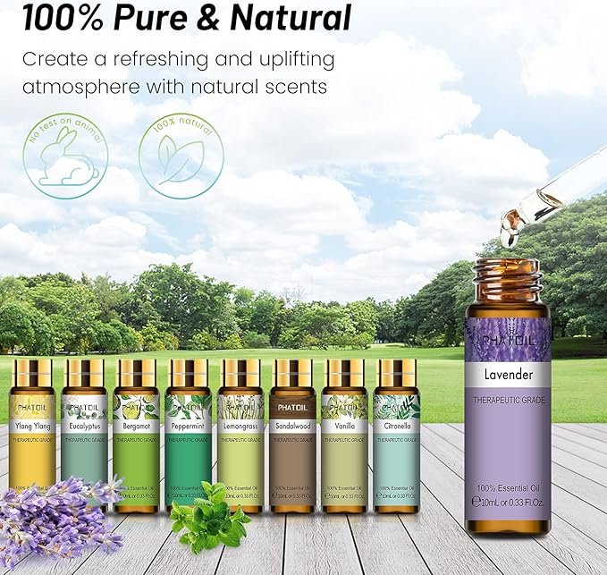9PCS Essential Oils Gift Set, 10ml/0.33fl.oz Scented Oils for Soap, Candle Making, Premium Quality Essential Oils for Diffuser, Humidifier, Massage