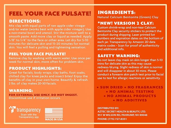 Aztec Secret – Indian Healing Clay 1 lb – Deep Pore Cleansing Facial & Body Mask – The Original 100% Natural Calcium Bentonite Clay – New Version 2