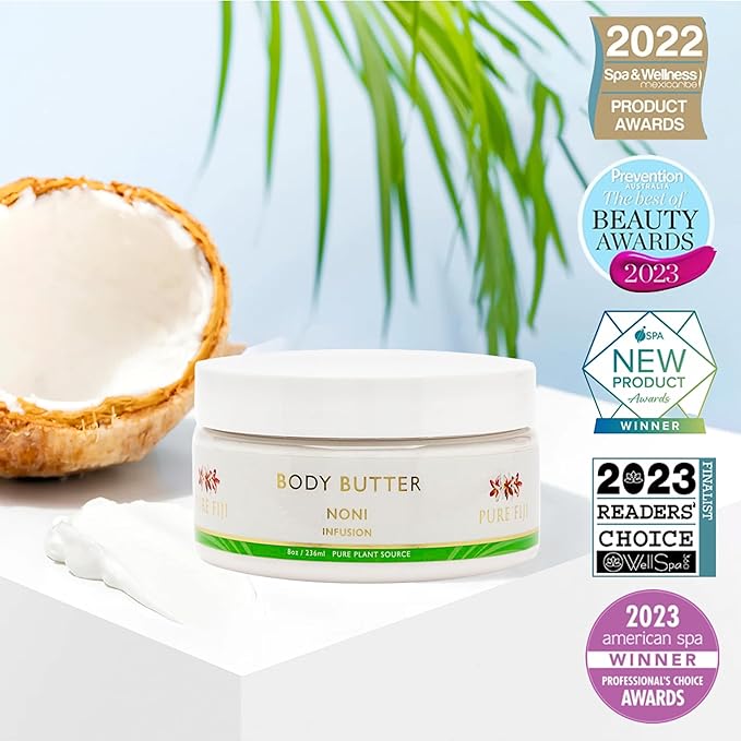 PURE FIJI Body Butter - Moisturizer Body Butter Cream - Face Cream and Body Lotion for Dry Skin with Natural Oils & Vitamin E, Body Butter For Women for Men,Noni, 8oz