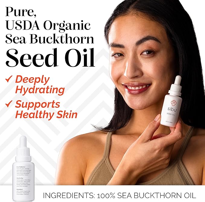 sibu Premium Himalayan Sea Buckthorn Seed Oil, USDA Organic (30ml) – Amazing for Sensitive Skin, Breakouts, & Irritation