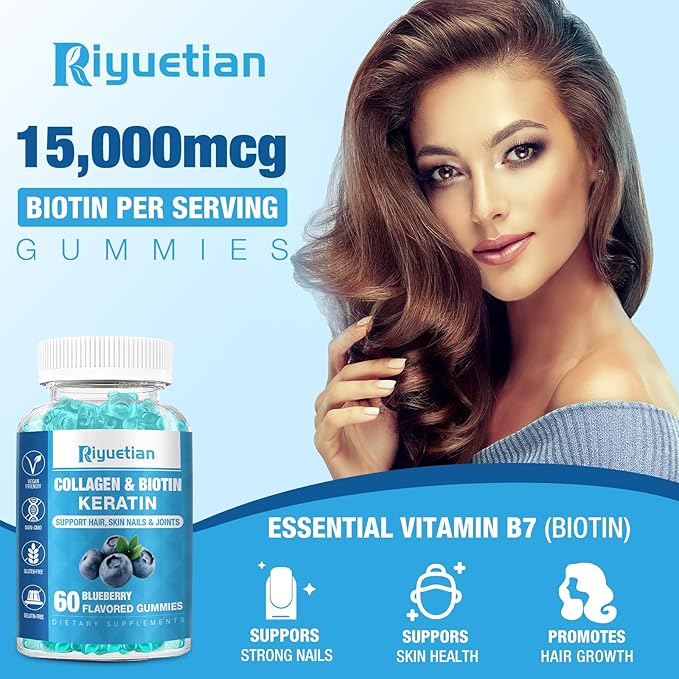 Biotin Gummies with Collagen for Adults Women & Men - Hair Skin Nails Gummies with biotinis - Vitamins Gummies for Woman - 120 Gummies Hair Vitamins - Vegan, Non-GMO - biotin 15000mcg