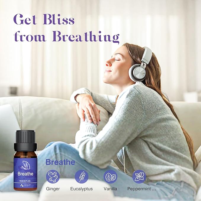 ASAKUKI Essential Oils, Essential Oil Blends Set for Diffusers, Humidifiers, Candle Making, Aromatherapy-Breathe, Uplift, Sensual, Rest, Unwind, Balance, 6 * 10ml