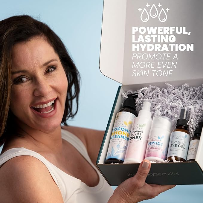 Eva Naturals Rejuvenating Skin Care Set - Exfoliate, Replenish & Moisturize With Vitamin C Plus Serum, Bee Clean Cleanser, Eye Gel, Face Moisturizer & Toner - Perfect Facial Cleanser Bundle