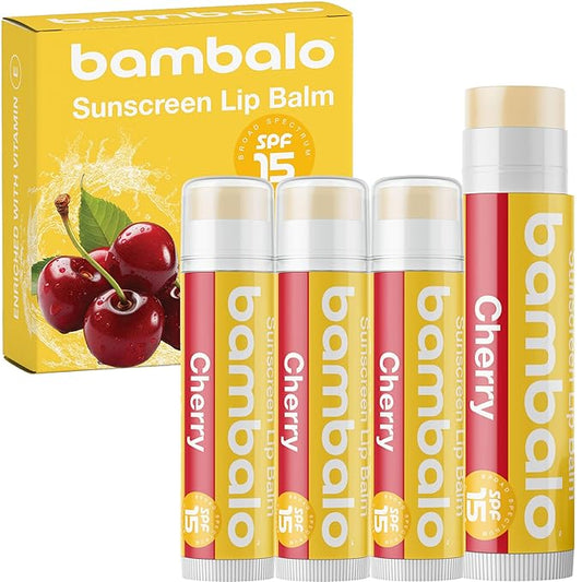 4-Pack Cherry SPF 15 Lip Balm - Organic Ingredients, Broad Spectrum UVA/UVB Protection - Hydrating & Moisturizing, USA Made