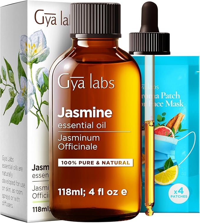 Gya Labs Jasmine Essential Oil for Diffuser - Huge 4 Fl Oz - 100% Pure Natural Jasmine Oil for Diffuser, Skin, Hair, Massages, Floral & Alluring Scent for Aromatherapy & Candle Making